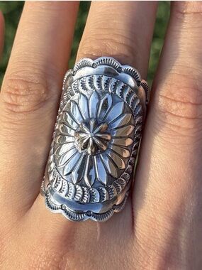 Sunshine Reeves Navajo Native 925 Sterling Silver Stamped Handmade Ring Size 8